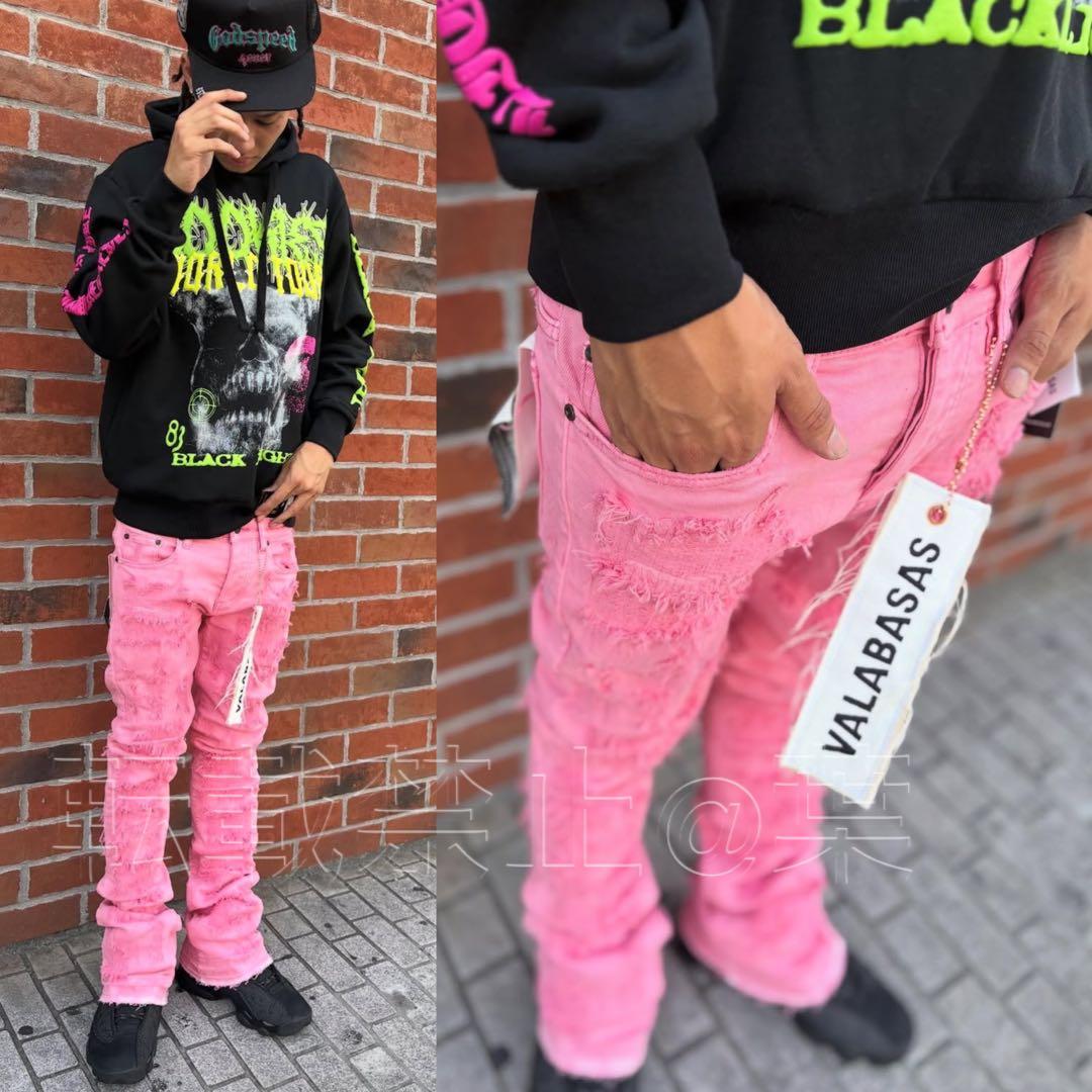バラバサスvalabasas クラッシュリペアスキニーフレアデニム ピンク 30