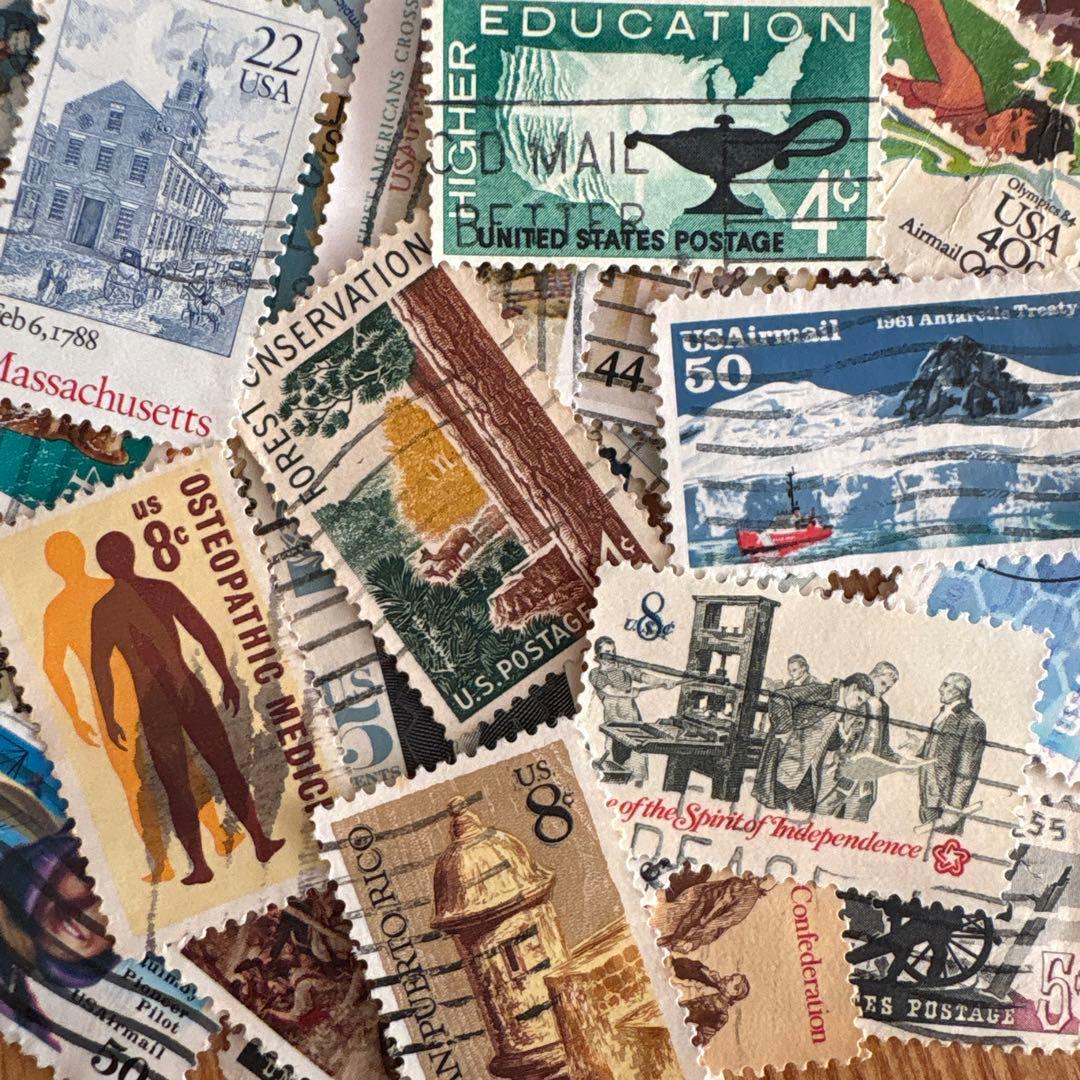 おしゃれな外国切手 アメリカ 50枚 海外切手 紙もの 古切手