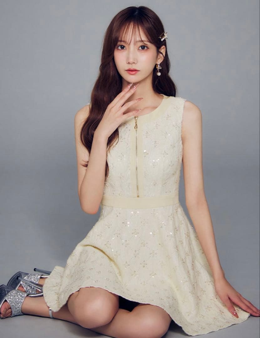 jewels ミルキーホワイトビジューノースリーブワンピース Demi-Luxe BEAMS（デミルクス ビームス）コットン 16ゲージ