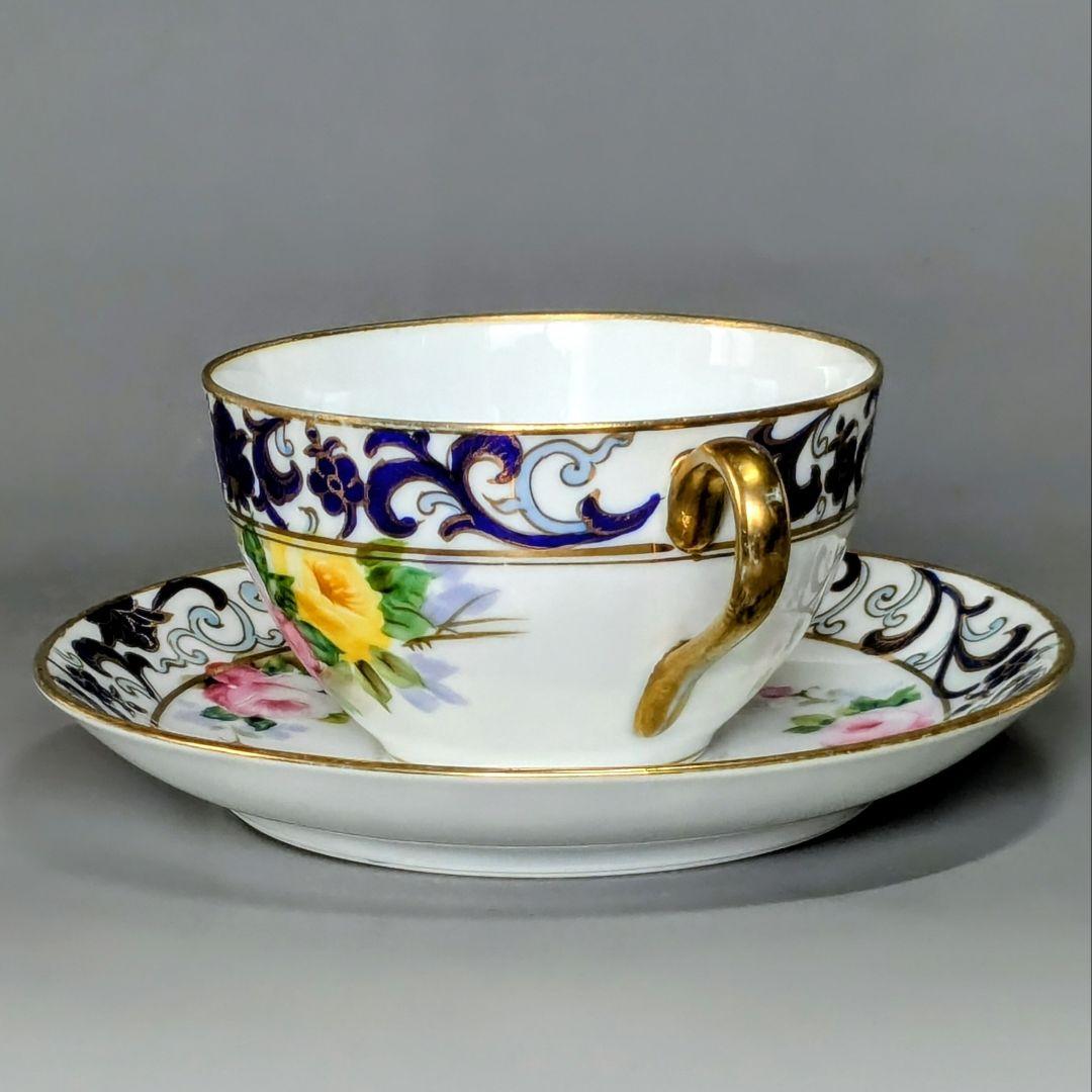 オールドノリタケ銘品!! 金彩藍帯薔薇図紋 キャビネットカップ＆ソーサー