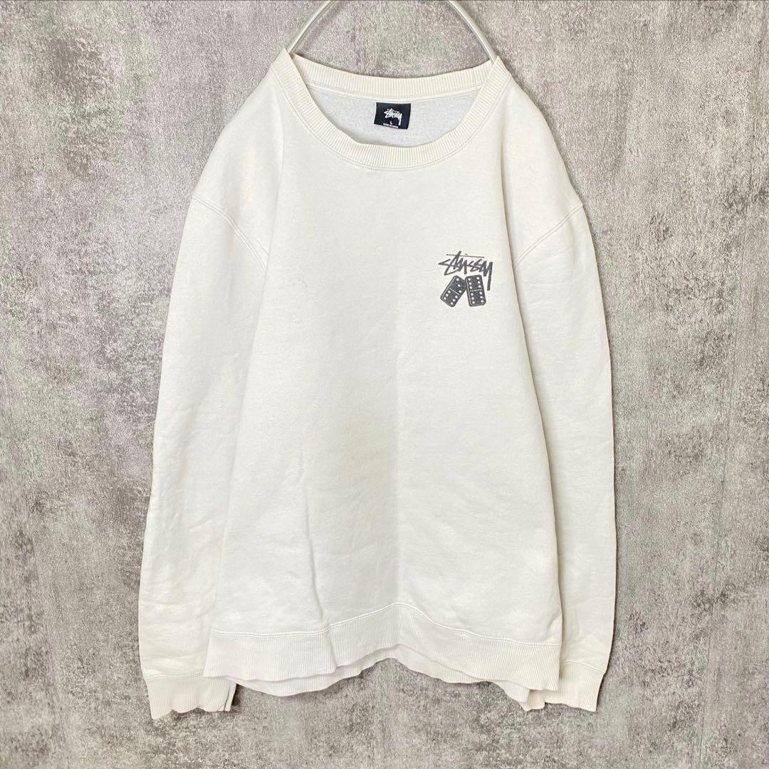 STUSSY スウェット L ホワイト ドミノロゴ 定番◎ ゆるだぼ - メルカリ