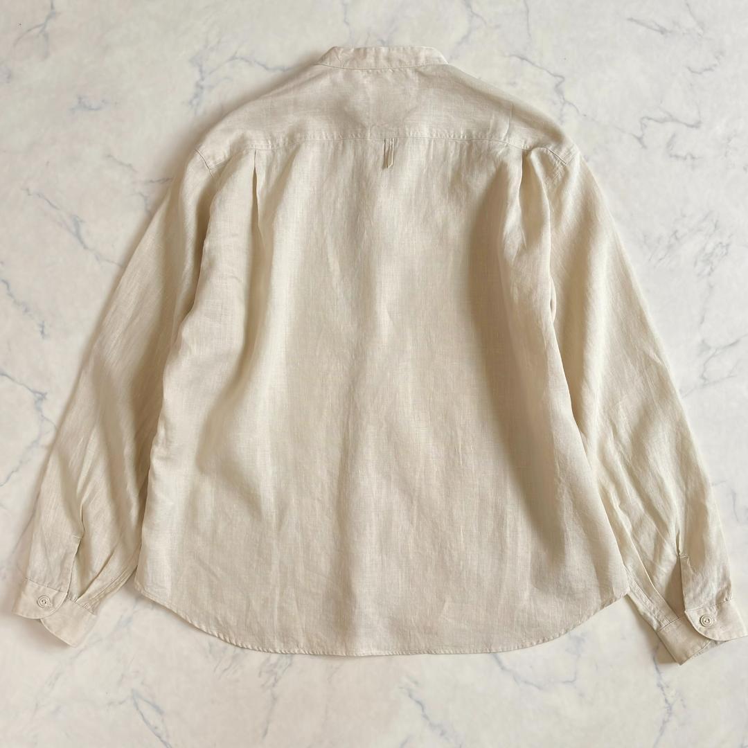 極美品♪ダントン リネンシャツ 長袖 麻100% バンドカラーベージュ fu7
