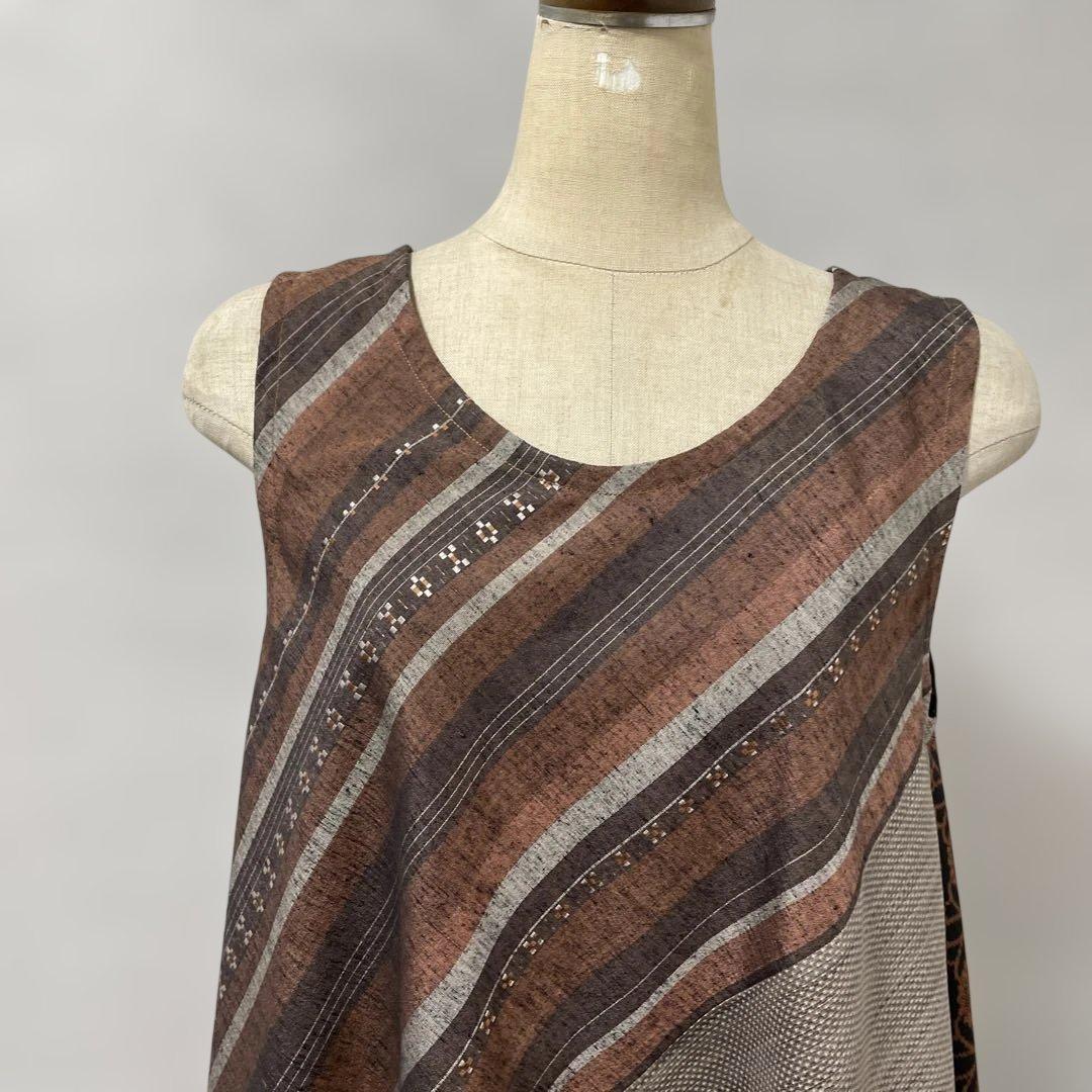 着物ワンピーステントラインマキシ丈《15》紬や大島紬等M〜L