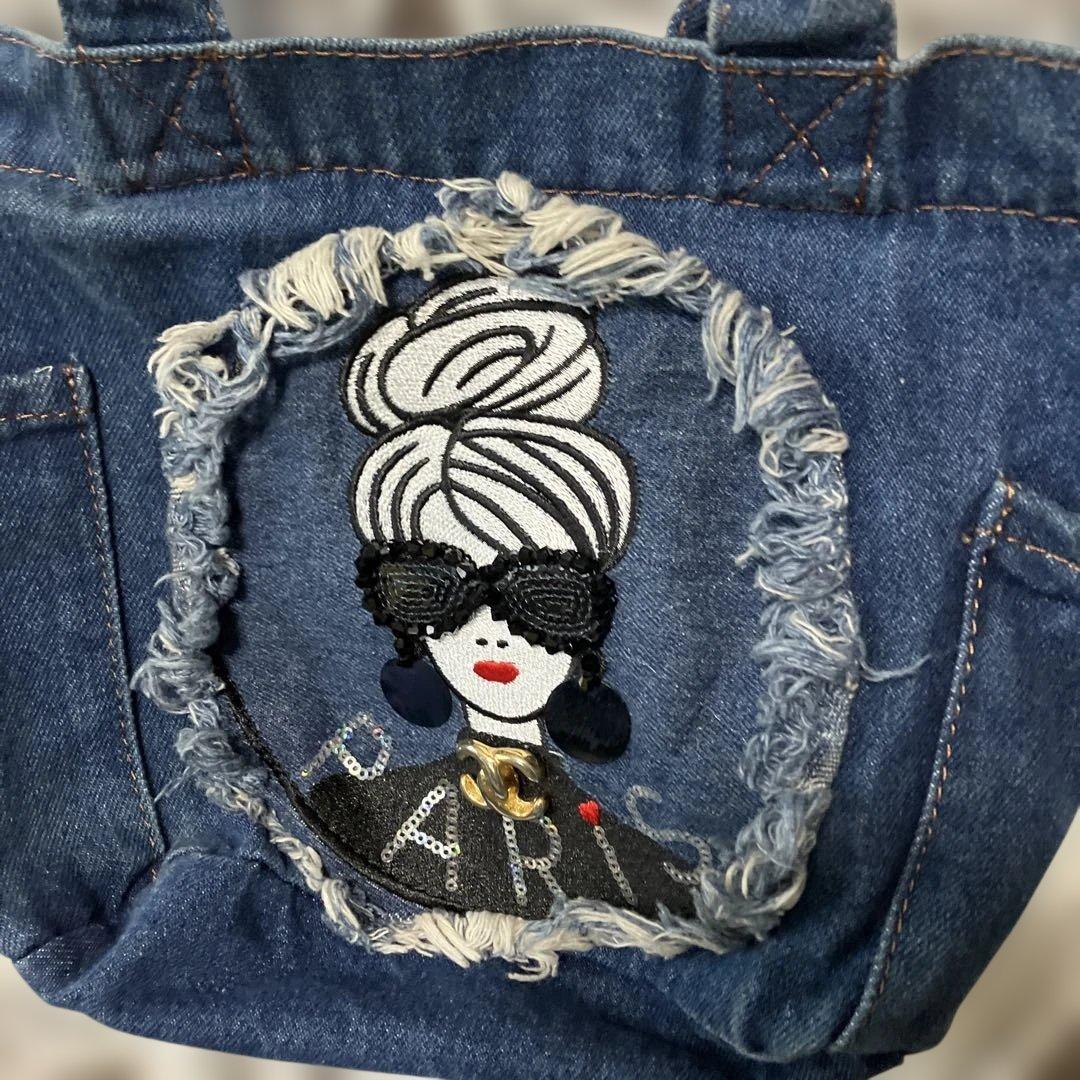 デニム刺繍ショルダーバッグ - メルカリ