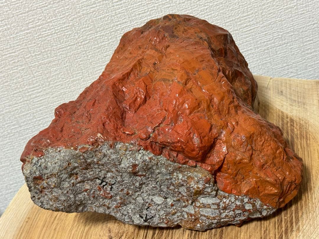 大型 佐渡 赤玉石 赤石 鑑賞石 水石 盆石 錦紅石 錦石天然石 黒色台座