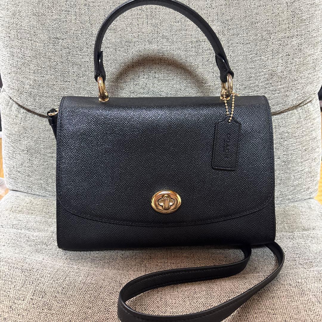 Coach レザー ハンドバッグ ブラック 中型 ショルダー付 COACH】コーチ バッグ カーフレザー アンドレア スモール ロゴ