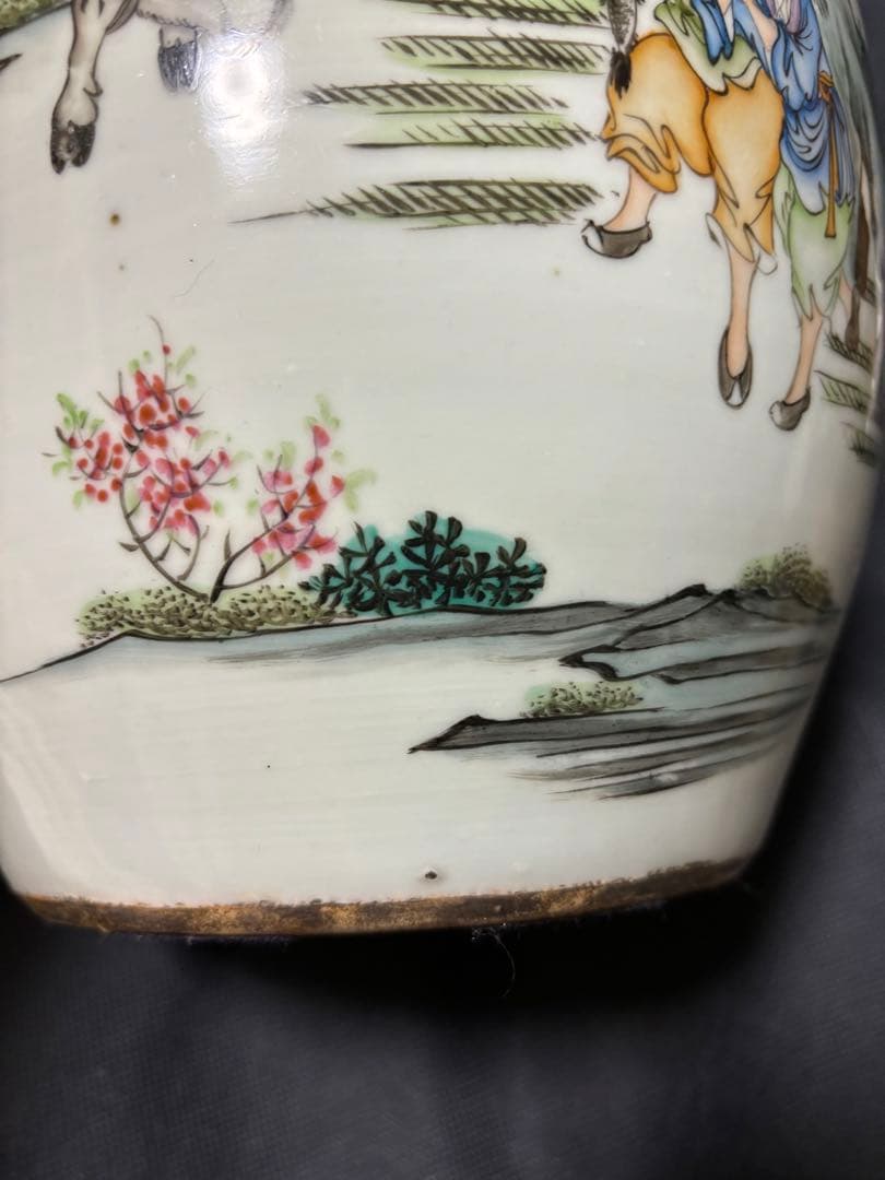 中国古美術 清末民国時代 色絵 粉彩壺 漁樵耕読 周佐興 中国