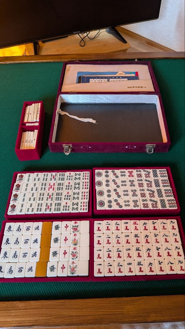 鶴一索 ミズノ丸一 ひまわり 背緑 27mm ＆東京麻雀 竹牌 チップ