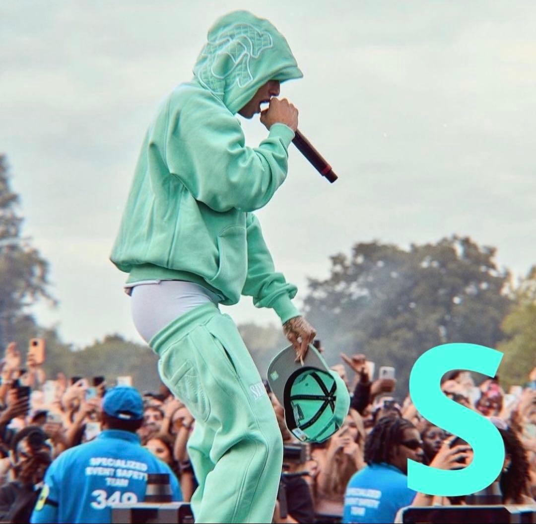 ミントグリーン フーディ パンツ セット S アーチロゴ刺繍ピグメントダイスウェットパンツ[MINT GRN] [限定生産