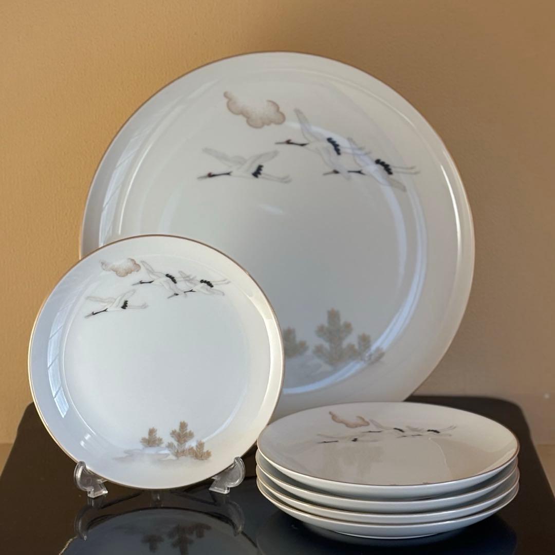 宮内庁御用達 有田焼窯元 深川製磁 鶴松金彩 大皿1枚 取皿5枚 合計6枚