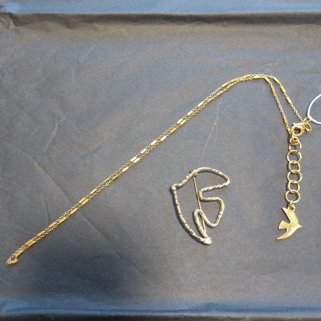 新品セシルエジャンヌ CECILE ET JEANNE ネックレス+鳩ブローチ金