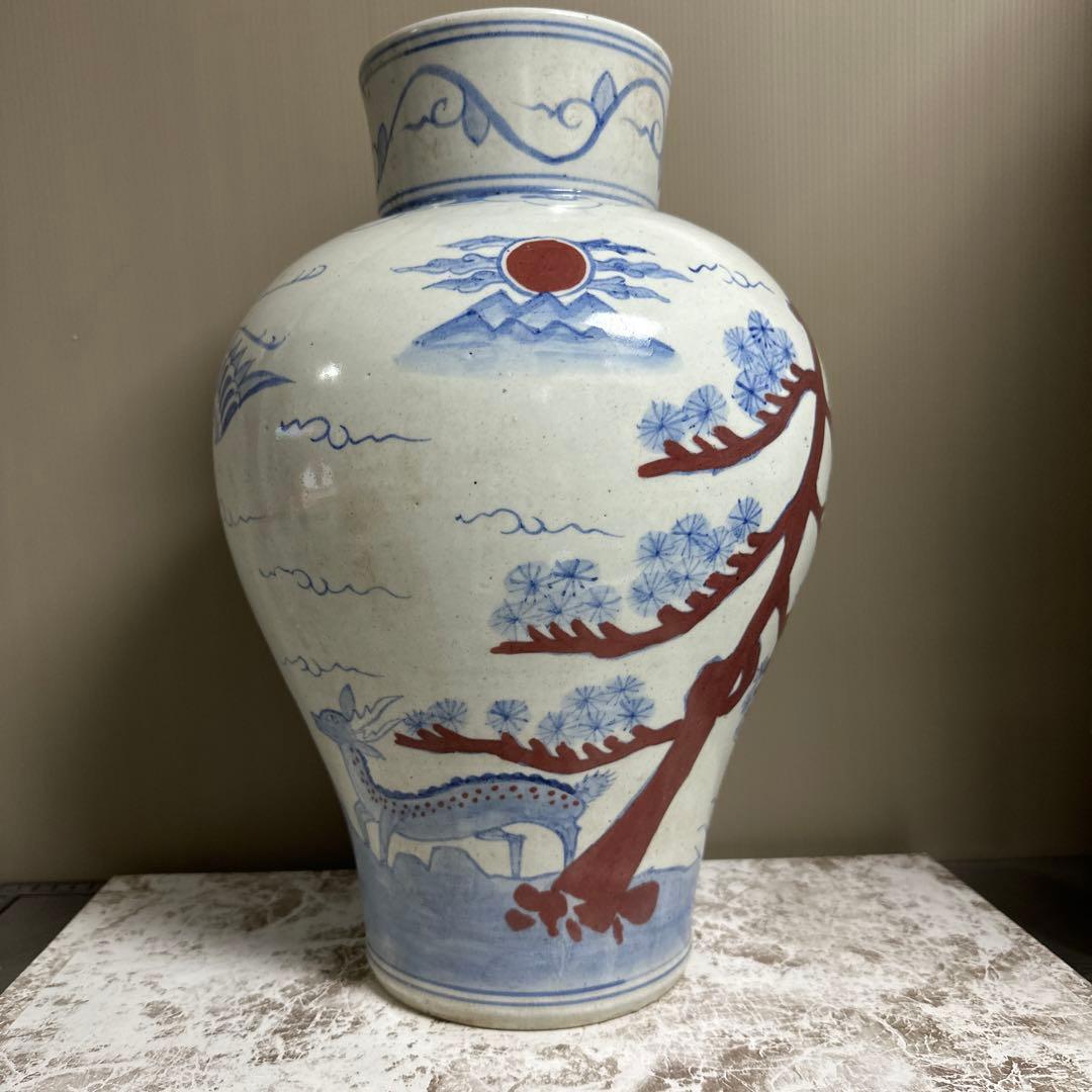 李朝、白磁、辰砂、鹿、鶴、亀図、大壺。 朝鮮美術 陶磁器 | 李朝白磁鉄絵辰砂葡萄文面取壺 | gallery陽々youyou