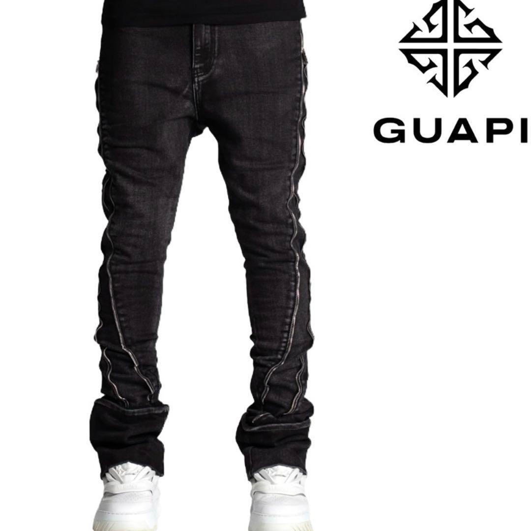 GUAPI グアピ フレアデニム スキニーパンツ サイドジップ ブラック