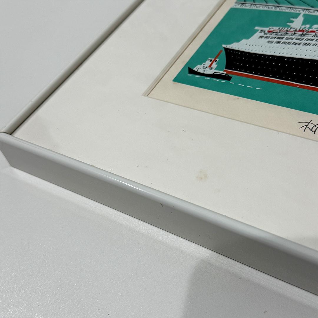 限定品 柳原良平 横浜ベイブリッジを通過するクイーンエリザベス2号