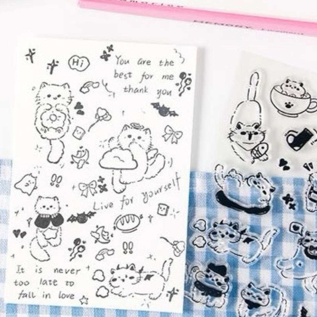 4Q- 1／コラージュ素材 クリアスタンプ シリコン 手帳デコ セット