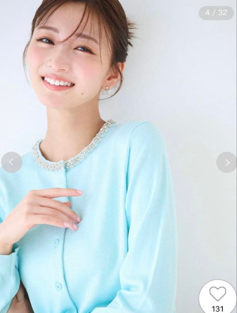 【美品】CELFORD シルクブレンドビジューネックカーディガン CELFORD｜【UVカット】シルクブレンドビジューネックカーディガン