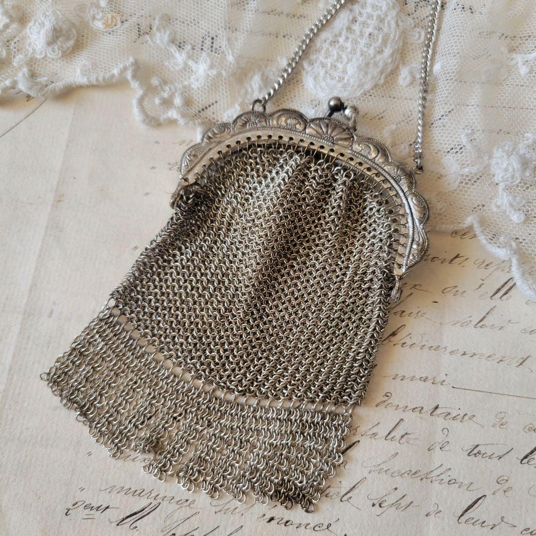 フランス　アンティーク　メタルメッシュパース　シャトレーン ミモザ シャトレーン コインパース メッシュパース フランス