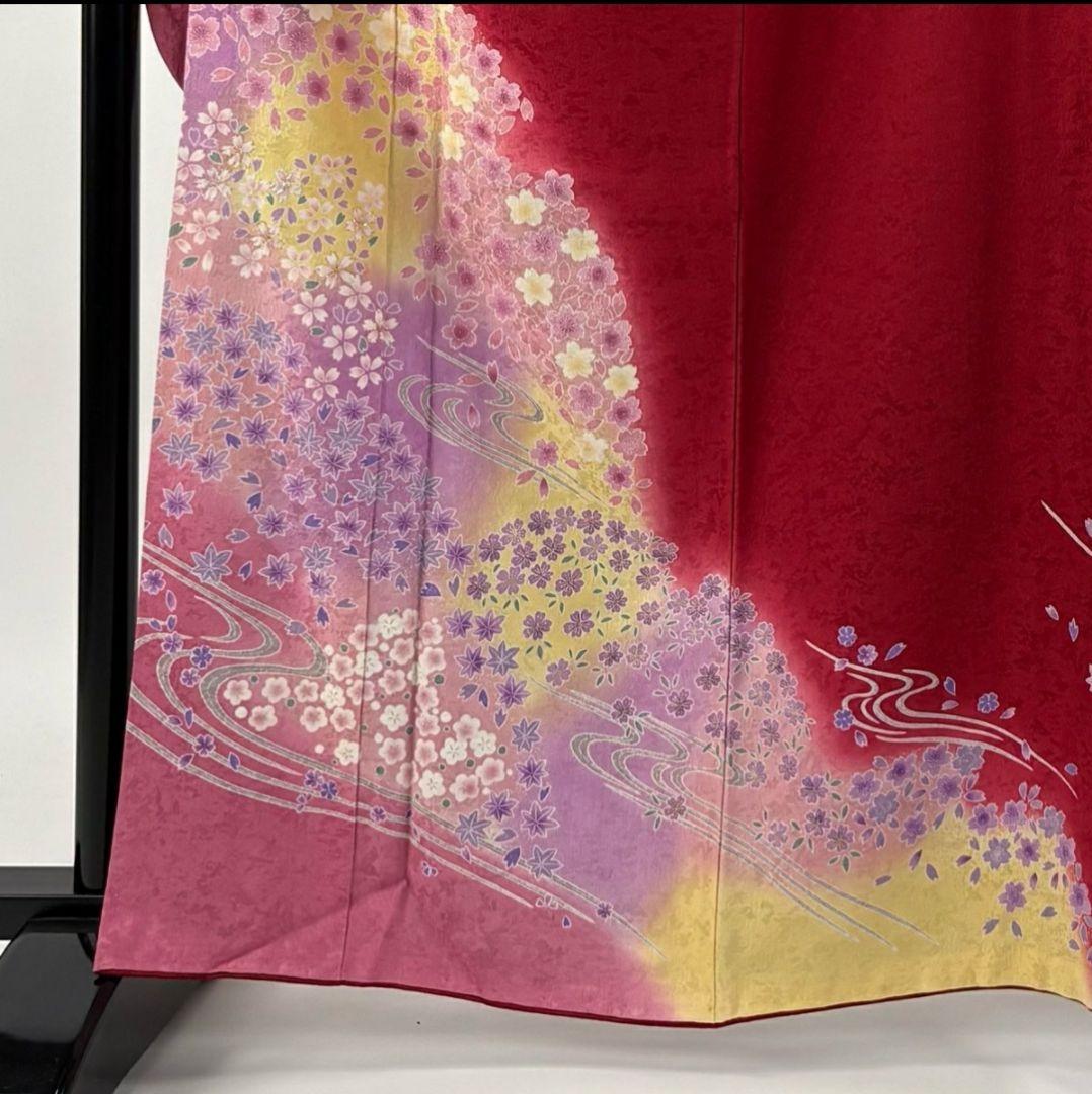 振袖フルセット】身丈162.5cm 裄丈67.5cm 桜 流水 箔 金彩 赤
