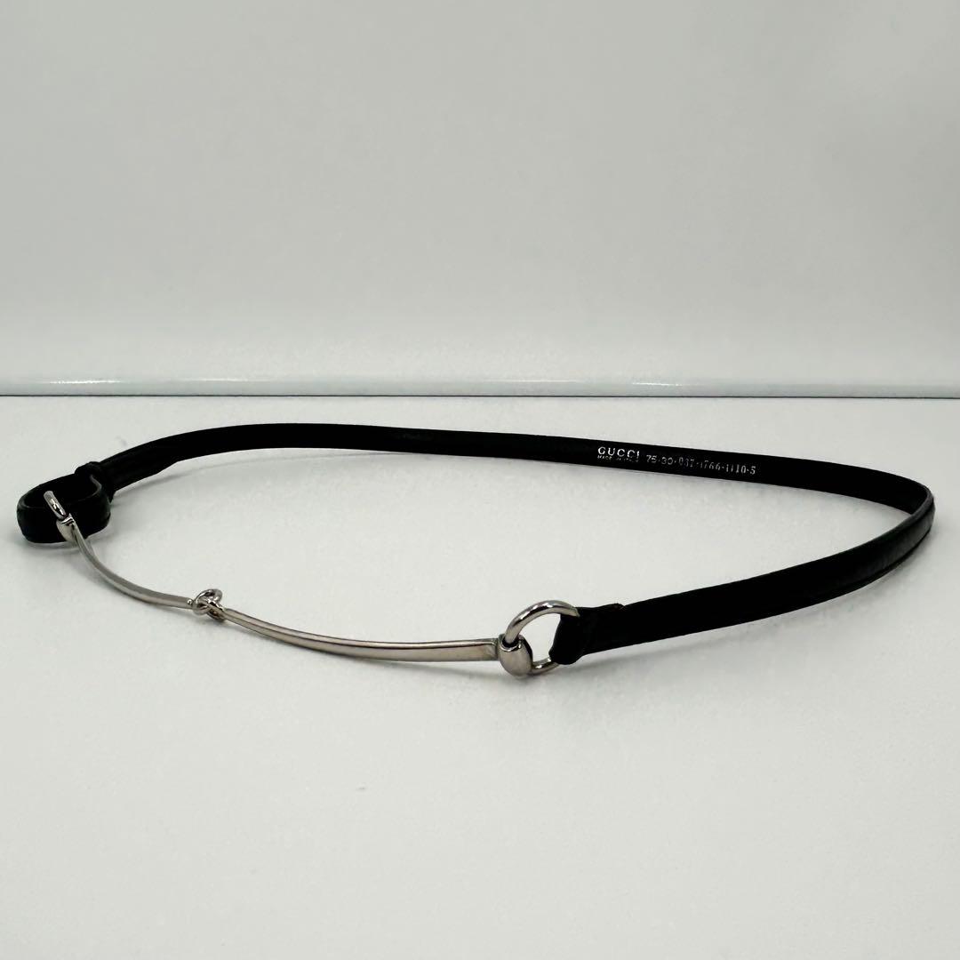 希少/美品✨グッチ ホースビット 細ベルト シルバー ブラック レザー GUCCI（グッチ） ホースビット ベルト レザー ブラック 黒 シルバー