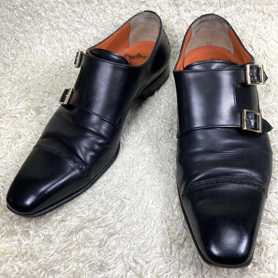 美品』Santoni ダブルモンクストラップ ストレートチップ メダリオン