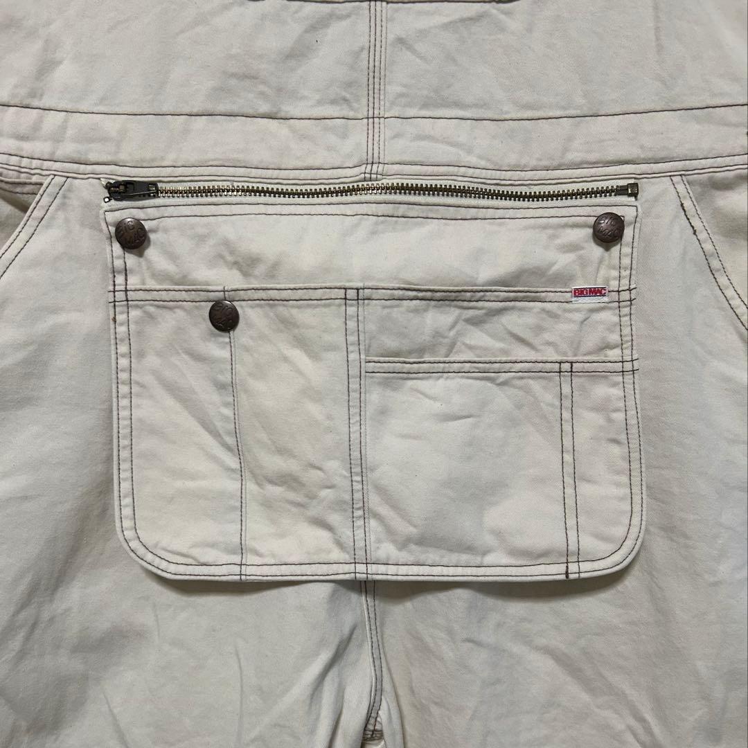 目立った汚れなし〕BIG MACホワイト コットン オーバーオール