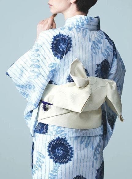 半額以下★最終価格★美術サロン高級浴衣 近江ちぢみ藍捺染 白紺　知多木綿　麻混 半額以下☆最終価格☆美術サロン高級浴衣 近江ちぢみ藍捺染 白紺 知多