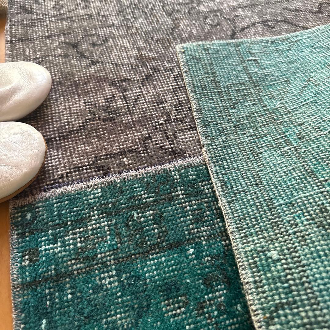 67.5×119パッチワーク ブルーグリーン×グレイ トルコヴィンテージラグ