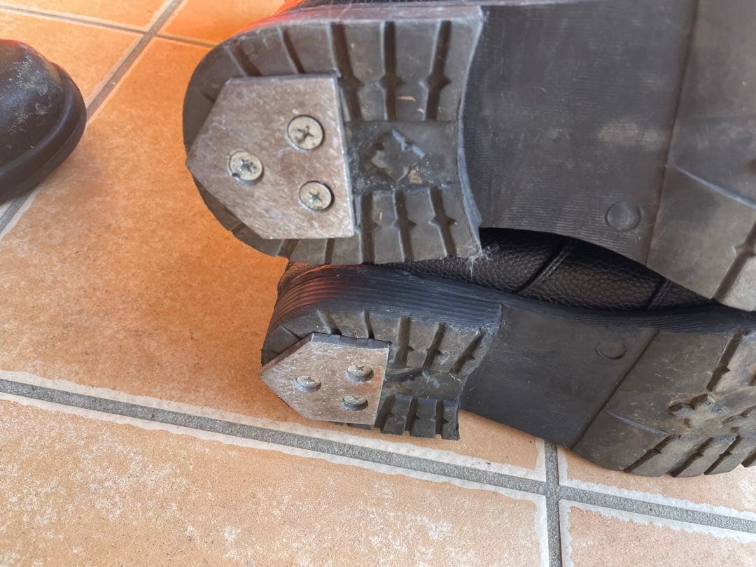 27.5cm 特攻ブーツ！火花でます！分厚い金具付き！レザー長靴 ブラック