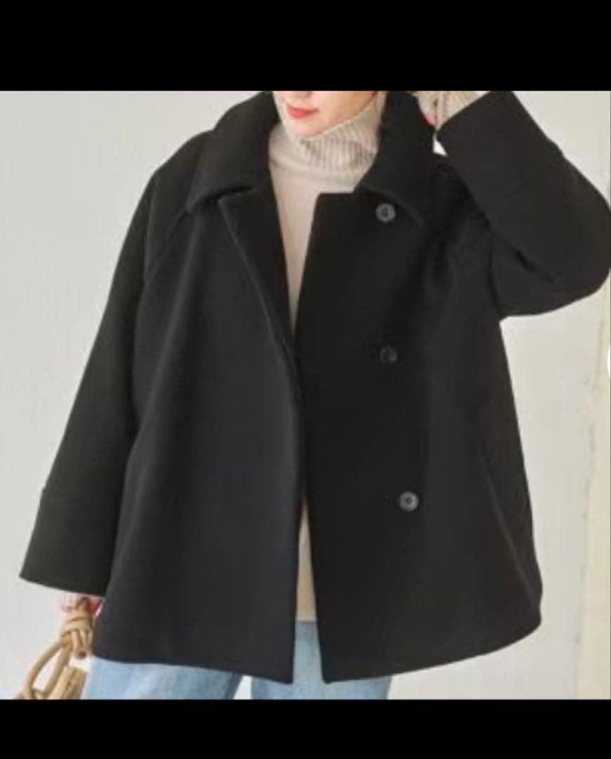 【Spick & Span】W/Nyモッサステンカラーショートコート　ブラック Spick & Span（スピックアンドスパン）の「W/Nyモッサステンカラー
