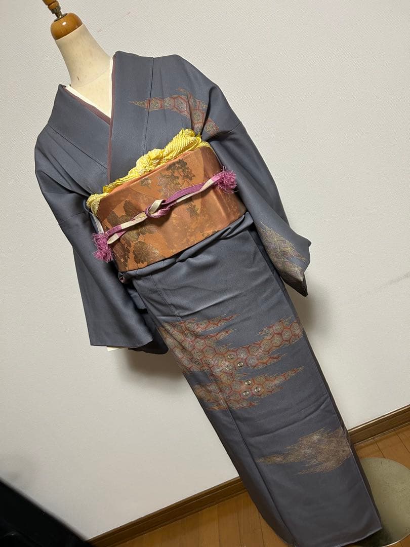 A◇着物くつろぎ 作家物 大久保玄才 銀糸 六通 正絹 フォーマルな袋帯