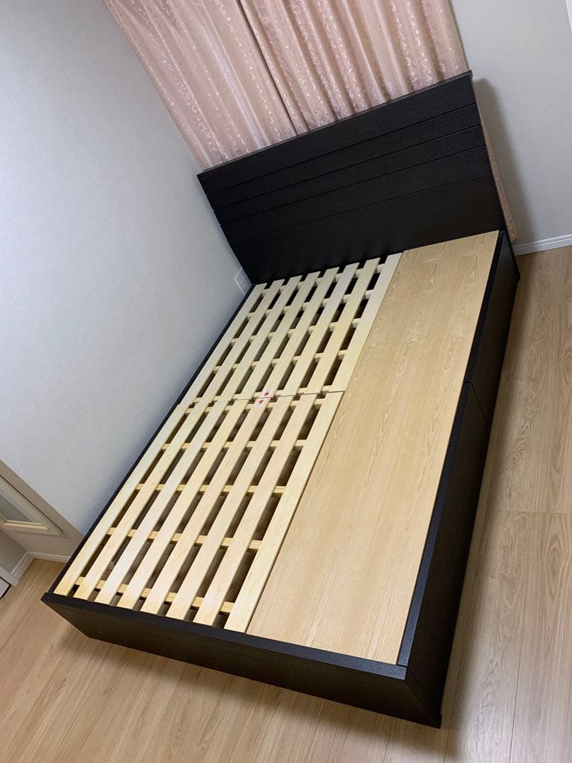 ニトリ 収納付 ダブルベッドフレーム ダークブラウン ニトリ（NITORI） ダブルベッドフレーム(OP IB ヘッドレス たて開き 深