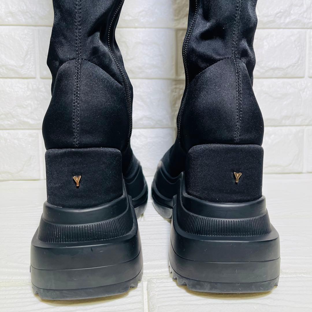 極美品】YELLO 厚底ストレッチニーハイ ブーツS黒サイドジップ Y2K