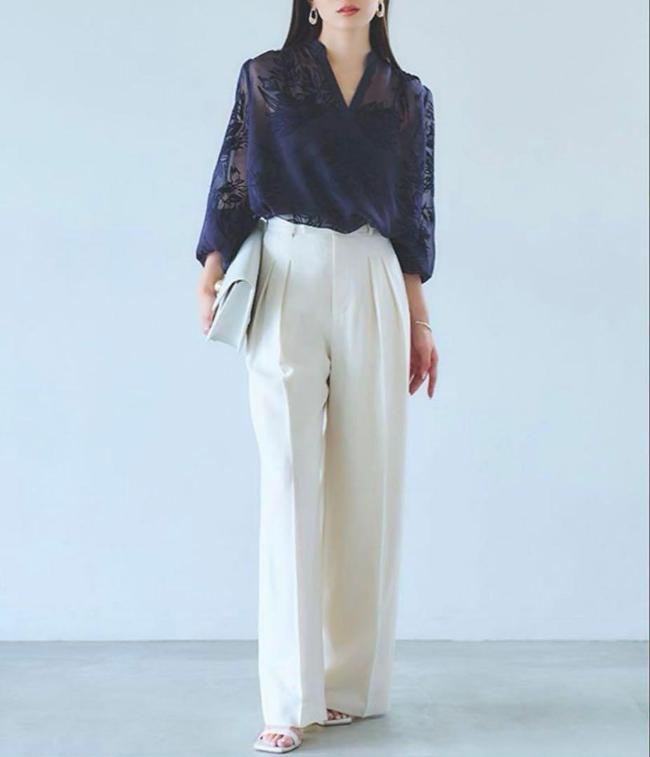 スキッパーネックオパールブラウス ネイビー アニュアンス - メルカリ