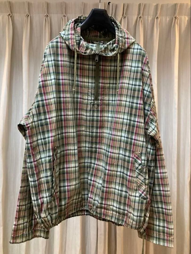 90s 白タグエディーバウアーチェックコットンアノラックパーカー 古着 80s Eddie Bauer ダーク チェック プルオーバー コットン