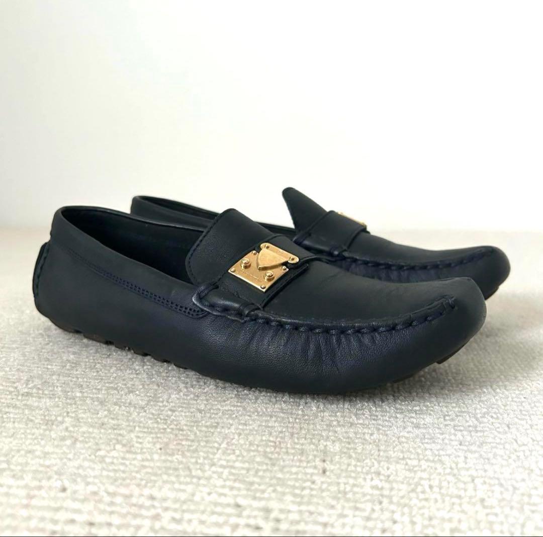 美品 ルイヴィトン ローファー フラットシューズ ネイビー 23.5cm