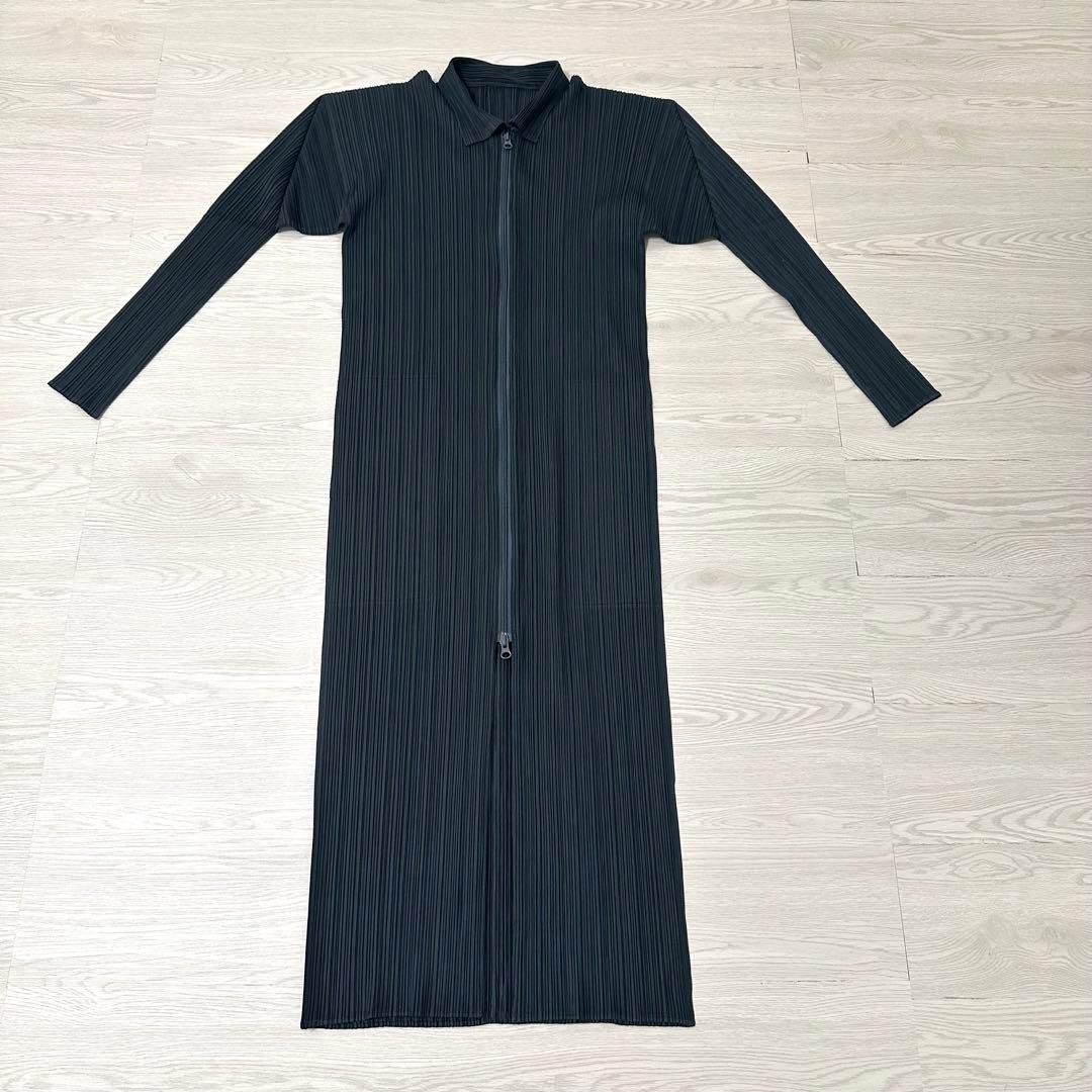 極美品】 プリーツプリーズ ロング カーディガン 長袖 グリーン 3