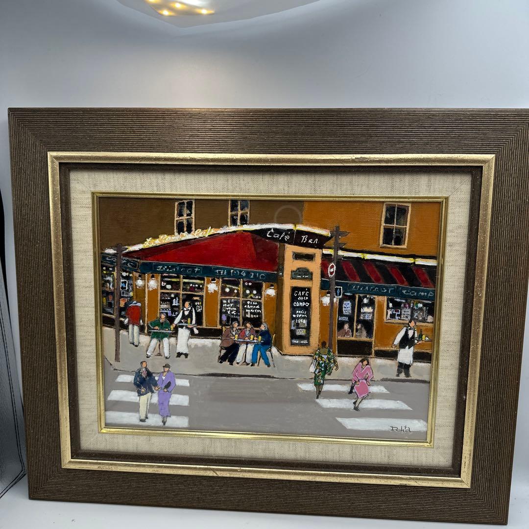 カフェの風景 油彩画 楽天市場】F20号 油彩画 斉藤要 「午後のカフェ」 油絵 額入り 大型