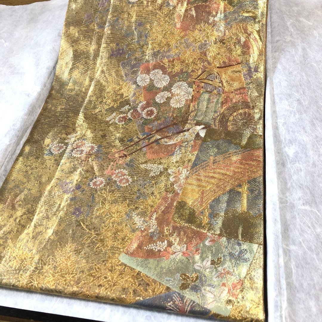 西陣織＊となみ織物 純金 純金箔 金通 袋帯 王朝の雅 証明書あり