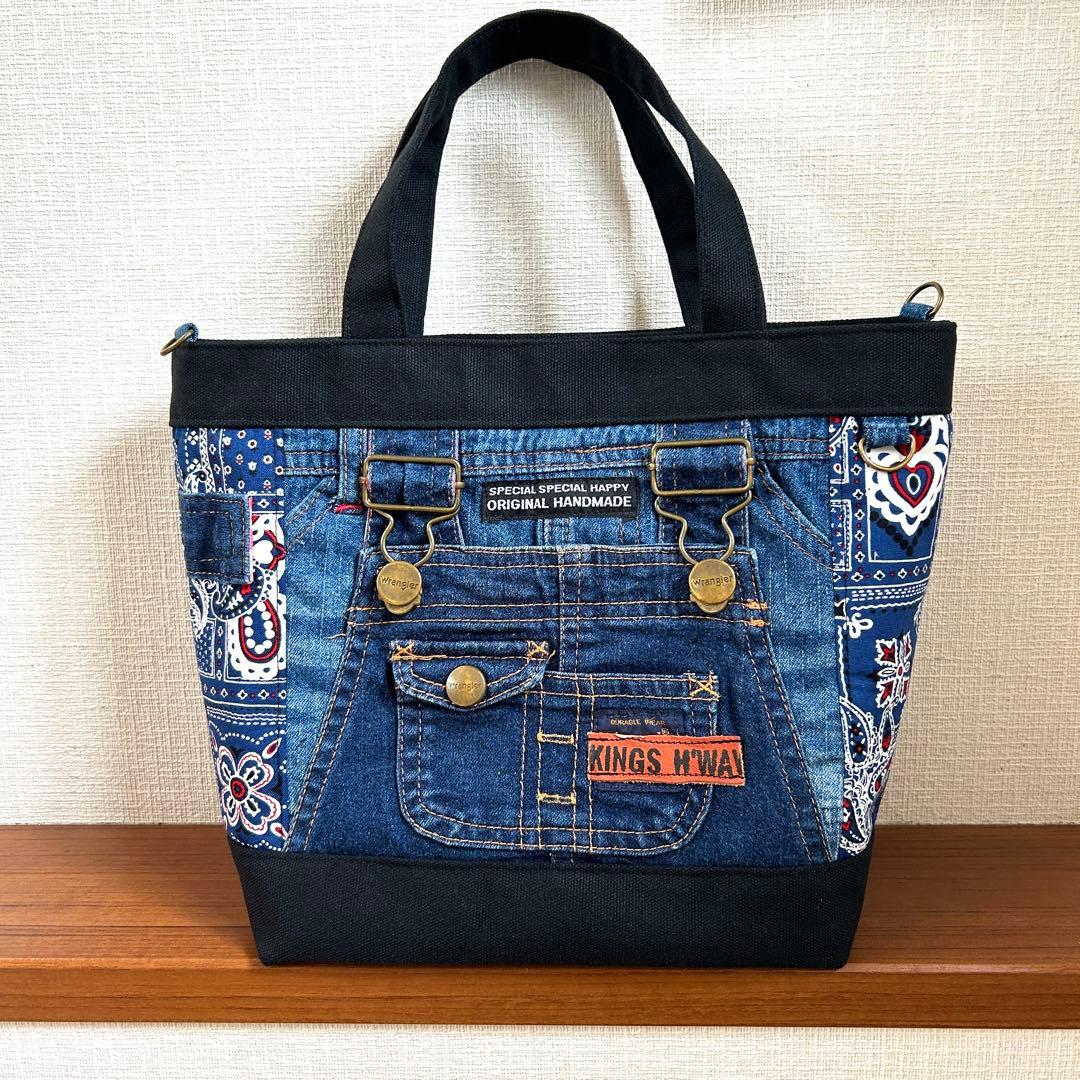 733.S バンダナ柄 デニムリメイク トートバッグ オーバーオール - メルカリ
