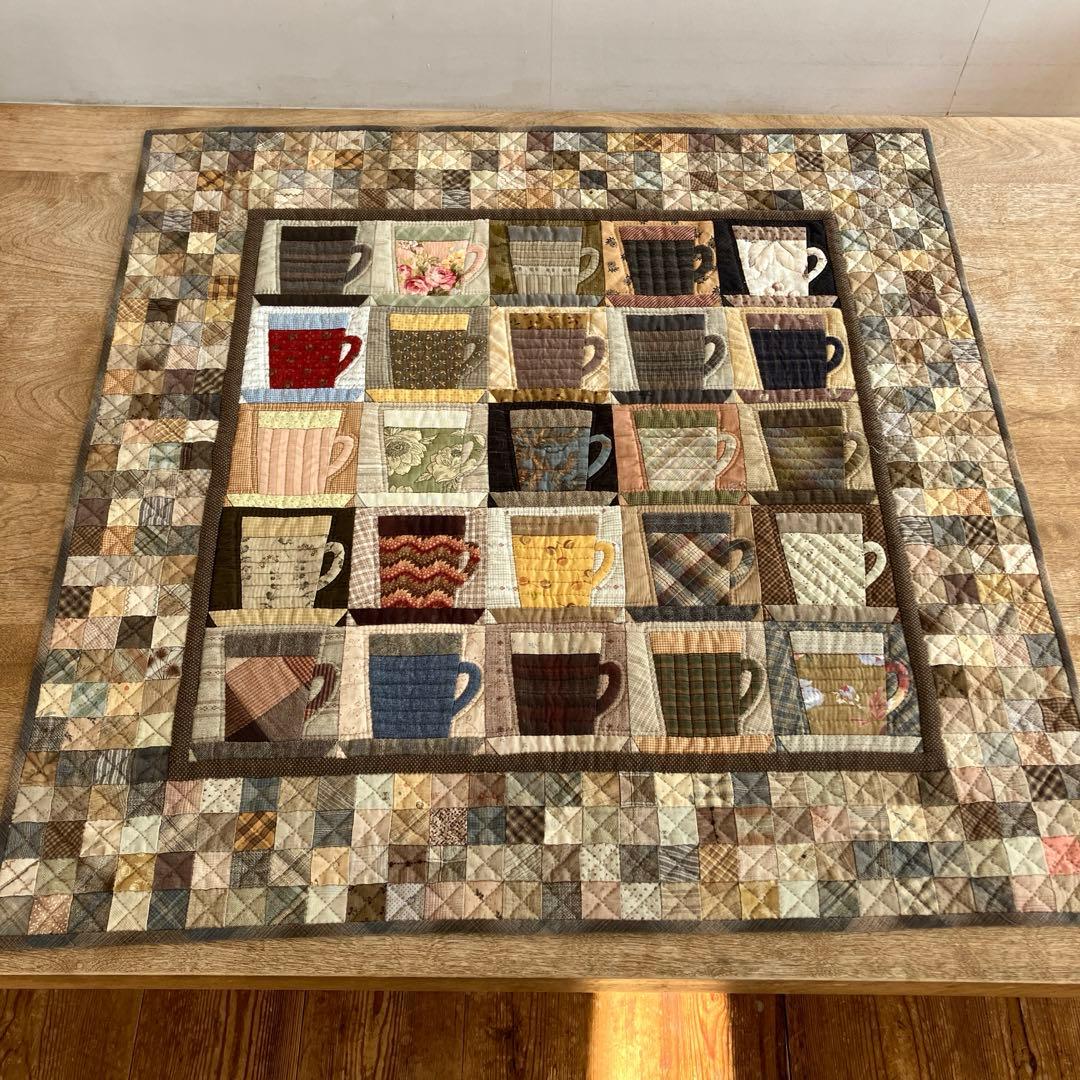 パッチワークキルト コーヒーカップのタペストリー ハンドメイド