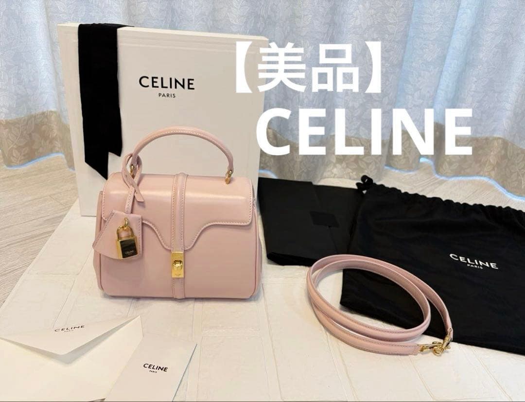 【美品】セリーヌ　セーズ　ミニ16 パステル　ピンク　ショルダー　ハンドバッグ 美品】CELINE セリーヌ セーズ ミニ16 パステル ピンク ショルダー