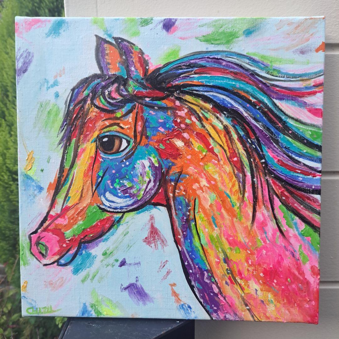 キャンバス油絵 カラフルになった 美しい馬 - メルカリ