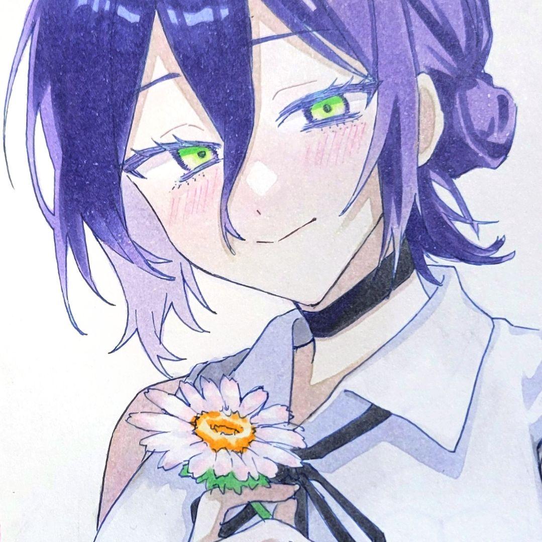 ラ*プ様 レゼ 手描きイラスト ファンアート チェンソーマン 色紙