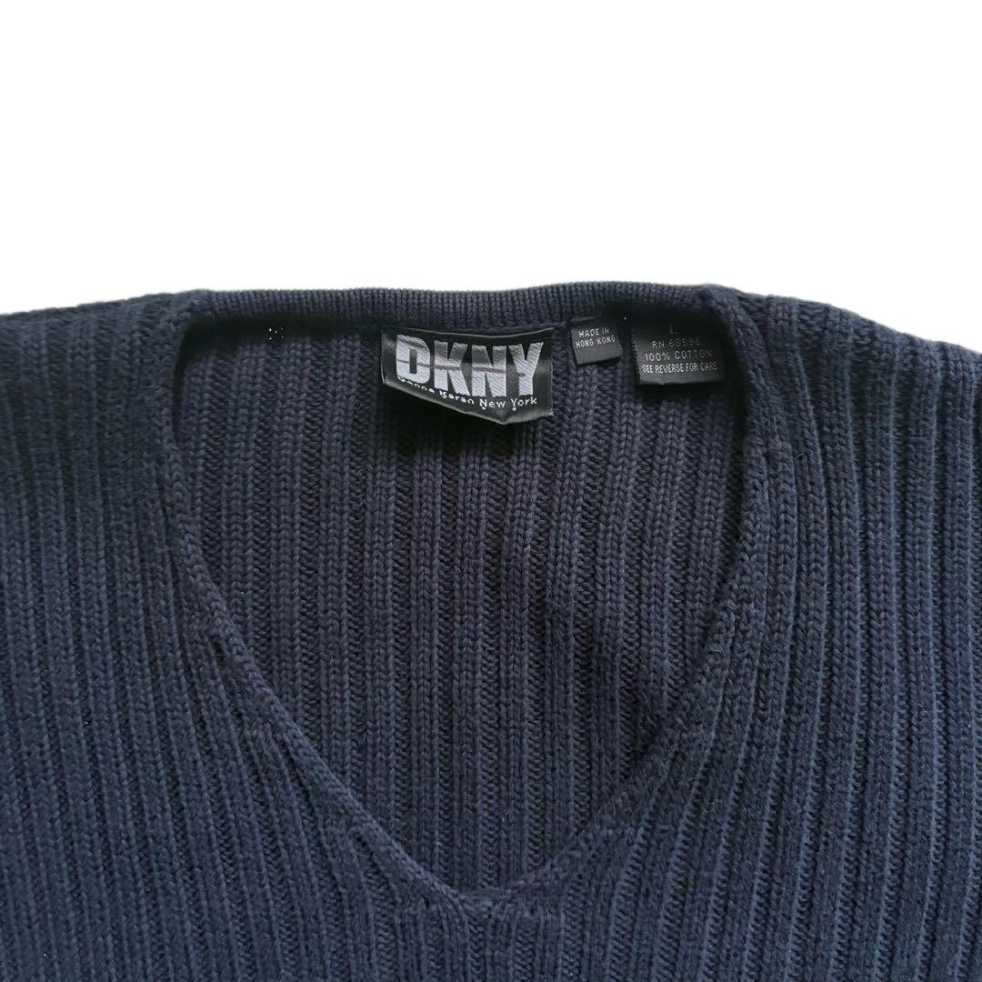 90s DKNY ダナキャラン コットン ニット ネイビー vネック - メルカリ