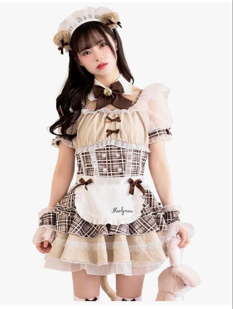 マリームーン ブラウンメイド服チェックコスプレ即発送可能バレンタインコスプレ 即日発送】【中村里砂着用】チョコレートチャンクチェックメイド