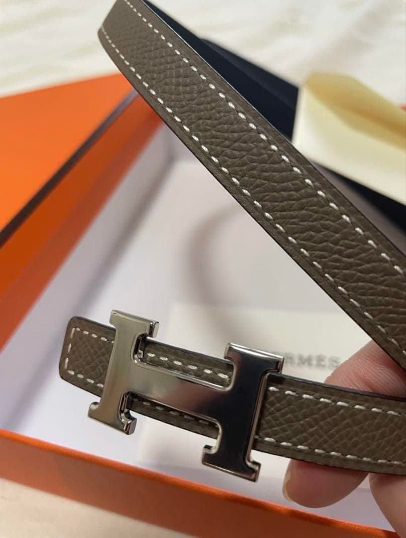 『高美品』HERMÈS レザー ベルト グレー ブラック HERMES（エルメス） セリエ A ベルト トリヨンクレマンス エタン