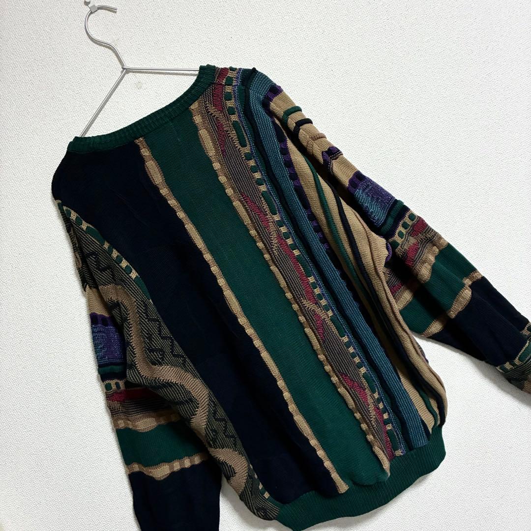 美品 90s 3Dニット セーター CANADA製 TOSANI 幾何学模様 - トップスお