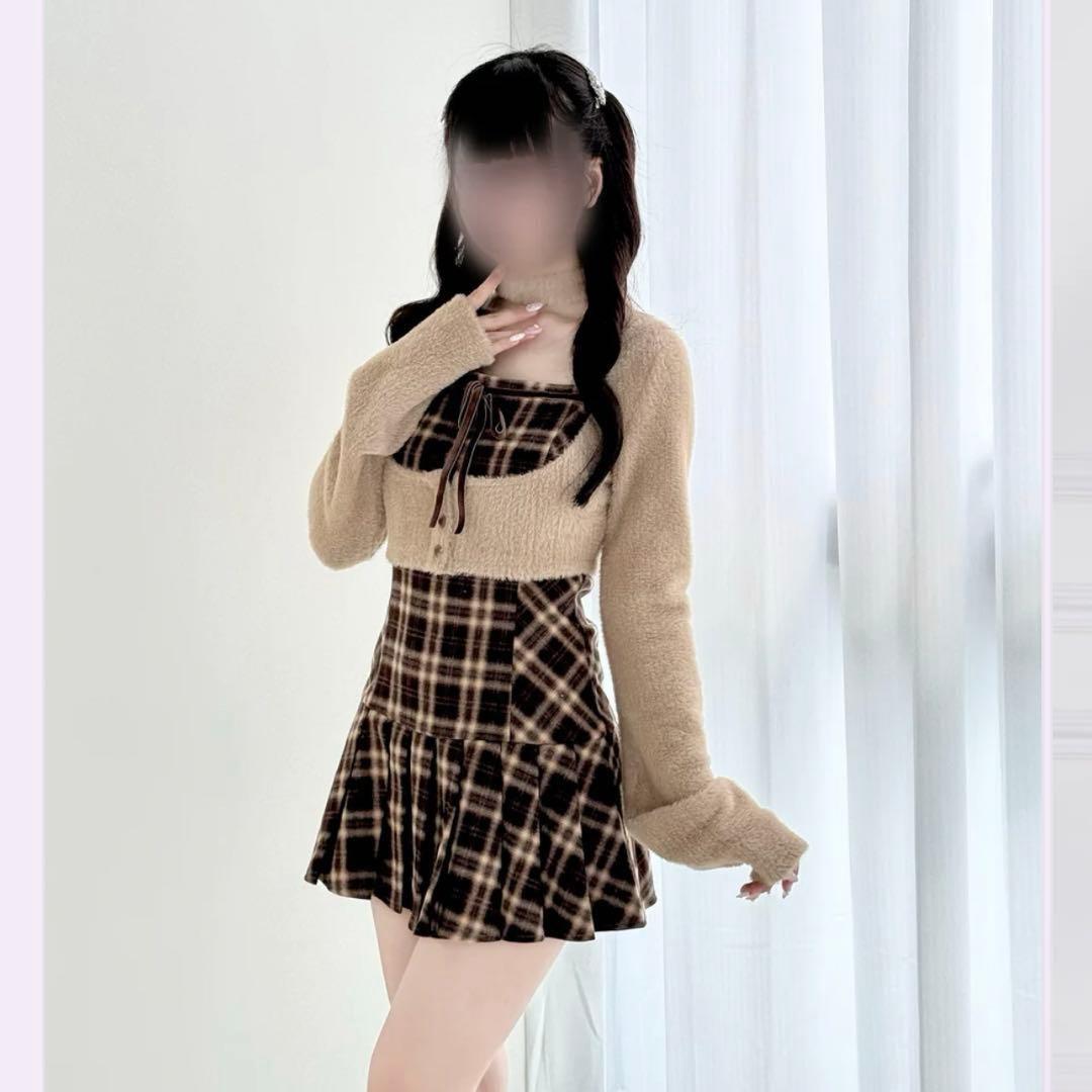 NoGenki BunnyLisファーボレロ✕チェックミニワンピ S