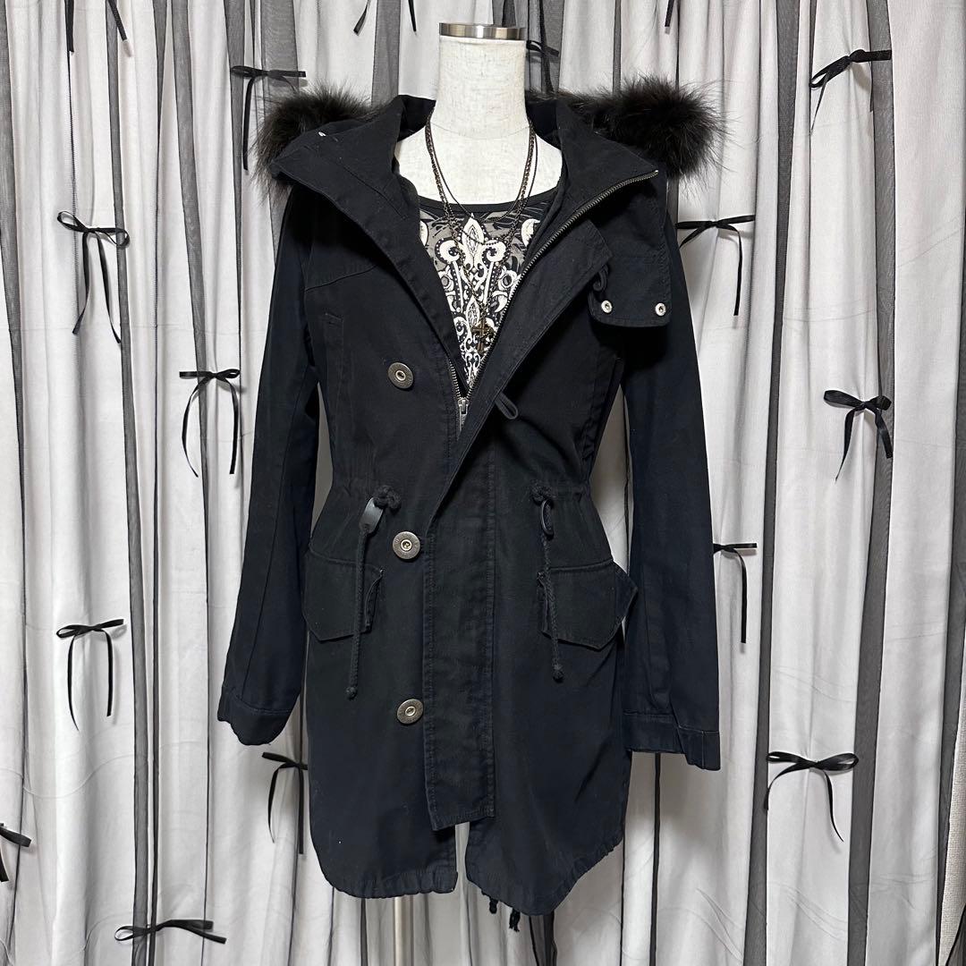 平成ギャル y2k ファー付き モッズコート 黒 アウター フェアリー