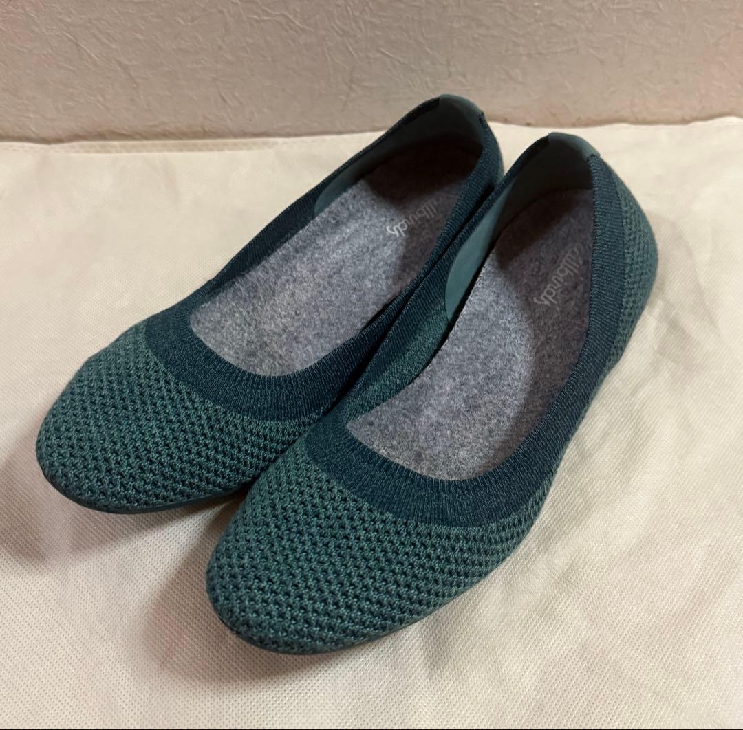 美品】Allbirds ツリーブリーザー・ニットバレエシューズ 緑 24サイズ